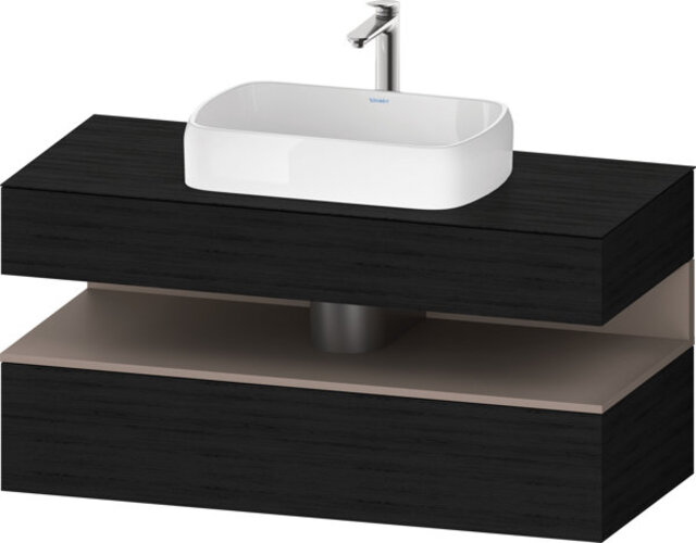 Bild von Duravit Qatego Konsolenwaschtischunterbau, 1 Auszug, 1 Schubkasten, Ausschnitt mittig, 1200x550x600mm, Nische Basalt Matt, QA4732043, Farbe: Eiche Schwarz