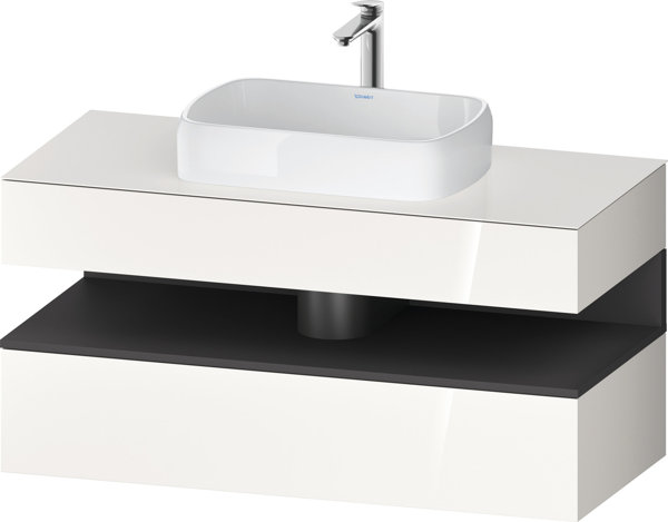 Bild von Duravit Qatego Konsolenwaschtischunterbau, 1 Auszug, 1 Schubkasten, Ausschnitt mittig, 1200x550x600mm, Nische Graphit Matt, QA4732049, Farbe: Weiß Hochglanz