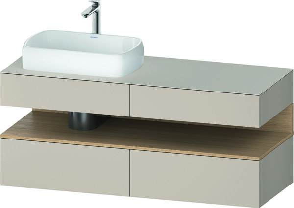 Bild von Duravit Qatego Konsolenwaschtischunterbau, 2 Auszüge, 2 Schubkästen, Ausschnitt links, 1400x550x600mm, Nische Eiche Natur, QA4765030, Farbe: Taupe Matt
