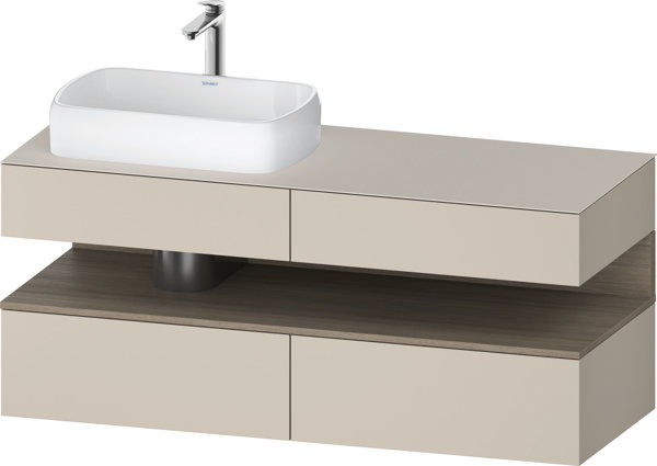 Bild von Duravit Qatego Konsolenwaschtischunterbau, 2 Auszüge, 2 Schubkästen, Ausschnitt links, 1400x550x600mm, Nische Eiche Terra, QA4765035, Farbe: taupe supermatt