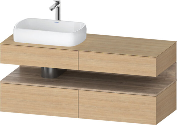 Bild von Duravit Qatego Konsolenwaschtischunterbau, 2 Auszüge, 2 Schubkästen, Ausschnitt links, 1400x550x600mm, Nische Eiche Mamoriert, QA4765055, Farbe: Eiche Natur
