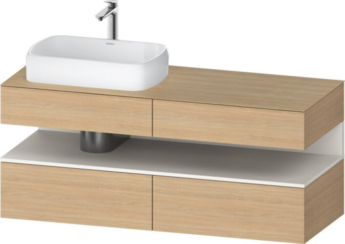 Bild von Duravit Qatego Konsolenwaschtischunterbau, 2 Auszüge, 2 Schubkästen, Ausschnitt Links, 1400x550x600mm, Nische Weiß Supermatt, QA4765084, Farbe: Eiche Natur