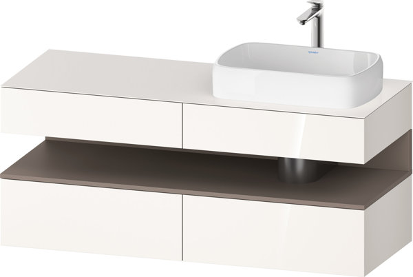 Bild von Duravit Qatego Konsolenwaschtischunterbau, 2 Auszüge, 2 Schubkästen, Ausschnitt rechts, 1400x550x600mm, Nische Basalt Matt, QA4766043, Farbe: Weiß Hochglanz
