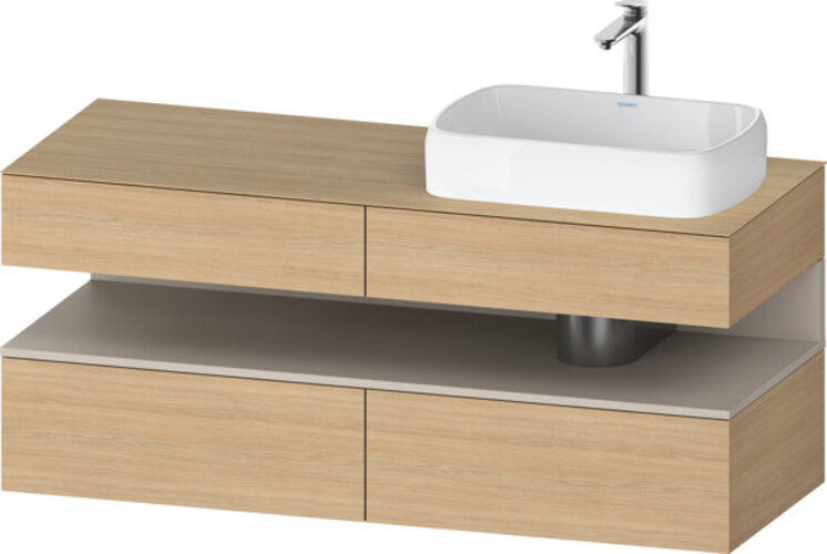Bild von Duravit Qatego Konsolenwaschtischunterbau, 2 Auszüge, 2 Schubkästen, Ausschnitt rechts, 1400x550x600mm, Nische Taupe Matt, QA4766091, Farbe: Eiche Natur