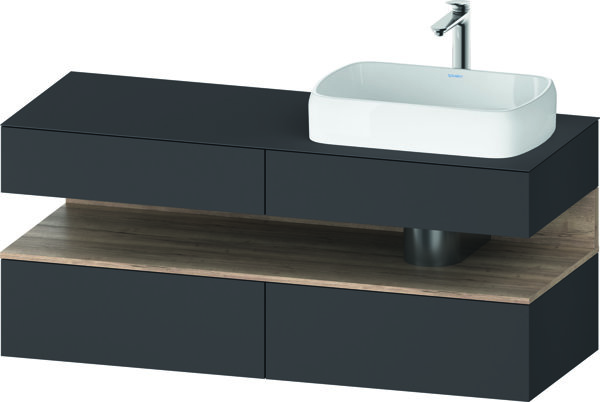 Bild von Duravit Qatego Konsolenwaschtischunterbau, 2 Auszüge, 2 Schubkästen, Ausschnitt rechts, 1400x550x600mm, Nische Eiche Mamoriert, QA4766055, Farbe: Graphit matt