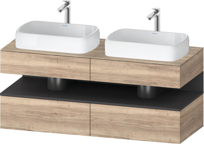 Bild von Duravit Qatego Konsolenwaschtischunterbau, 2 Auszüge, 2 Schubkästen, 2 Ausschnitte, 1400x550x600mm, Nische Graphit Matt, QA4767049, Farbe: Eiche Marmoriert