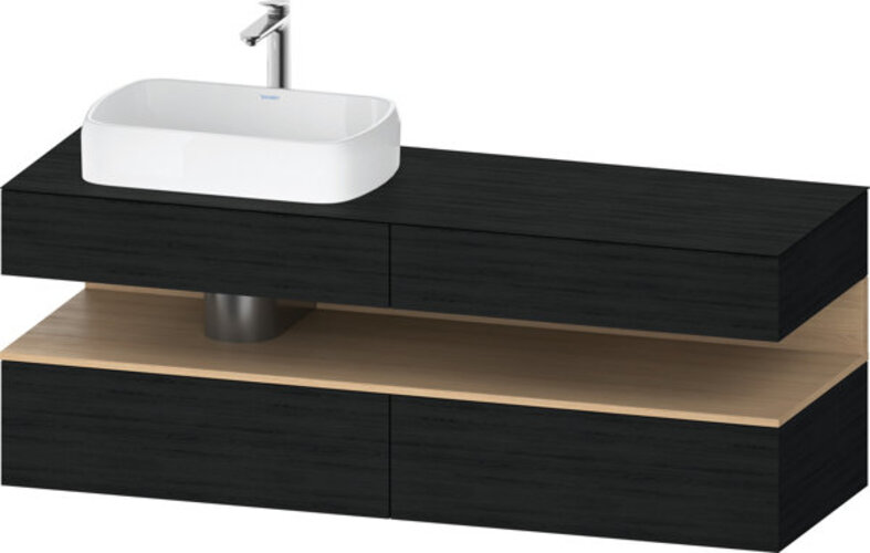 Bild von Duravit Qatego Konsolenwaschtischunterbau, 2 Auszüge, 2 Schubkästen, Ausschnitt links, 1600x550x600mm, Nische Eiche Natur, QA4777030, Farbe: Eiche Schwarz
