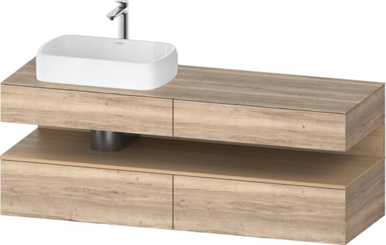 Bild von Duravit Qatego Konsolenwaschtischunterbau, 2 Auszüge, 2 Schubkästen, Ausschnitt links, 1600x550x600mm, Nische Eiche Natur, QA4777030, Farbe: Eiche Marmoriert