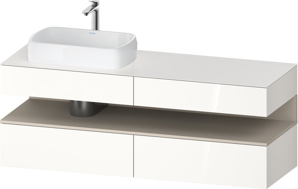 Bild von Duravit Qatego Konsolenwaschtischunterbau, 2 Auszüge, 2 Schubkästen, Ausschnitt links, 1600x550x600mm, Nische Taupe Supermatt, QA4777083, Farbe: Weiß Hochglanz
