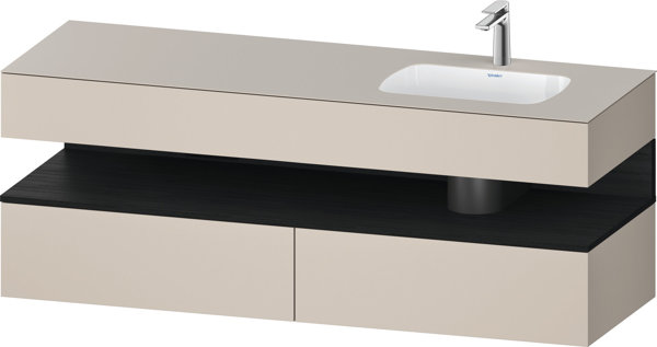 Bild von Duravit Qatego Einbauwaschtisch mit Konsolenwaschtischunterbau, 1600x550x600mm, Nische Eiche Schwarz, Becken rechts, QA4796016, Farbe: Taupe Matt