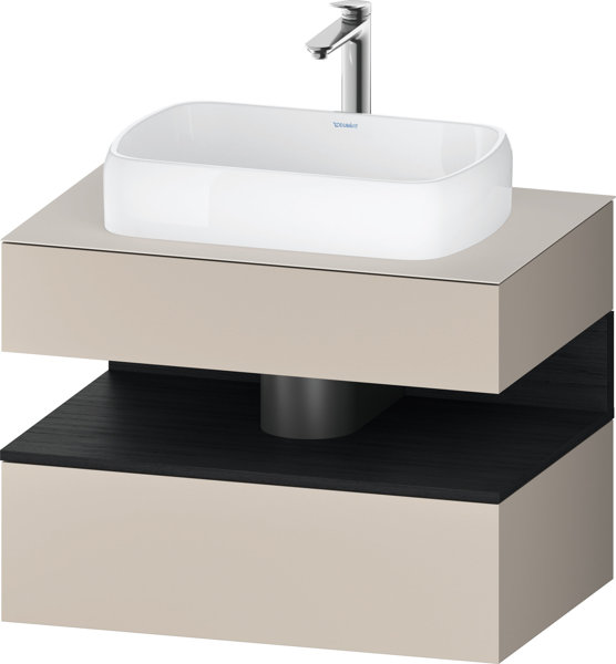 Bild von Duravit Qatego Konsolenwaschtischunterbau, 1 Auszug, 1 Schubkasten, Ausschnitt mittig, 800x550x600mm, Nische Eiche Schwarz, QA4730016, Farbe: Taupe Matt/mit Nischenbeleuchtung