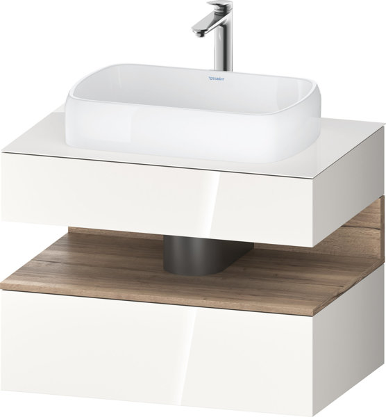 Bild von Duravit Qatego Konsolenwaschtischunterbau, 1 Auszug, 1 Schubkasten, Ausschnitt mittig, 800x550x600mm, Nische Eiche Mamoriert, QA4730055220010, Farbe: Weiß Hochglanz/mit Nischenbeleuchtung