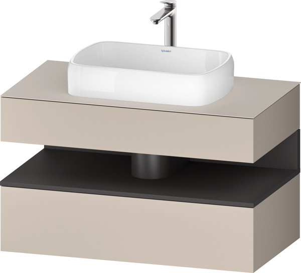 Bild von Duravit Qatego Konsolenwaschtischunterbau, 1 Auszug, 1 Schubkasten, Ausschnitt mittig, 1000x550x600mm, Nische Graphit Matt, QA4731049, Farbe: Taupe Matt/mit Nischenbeleuchtung