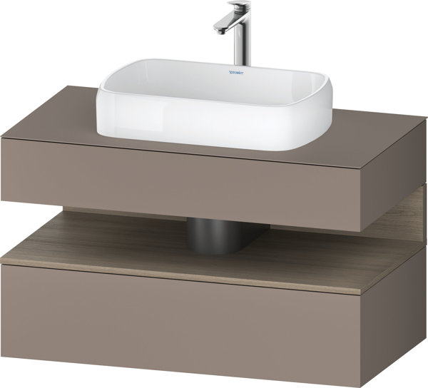 Bild von Duravit Qatego Konsolenwaschtischunterbau, 1 Auszug, 1 Schubkasten, Ausschnitt mittig, 1000x550x600mm, Nische Eiche Terra, QA4731035, Farbe: Basalt Matt/mit Nischenbeleuchtung