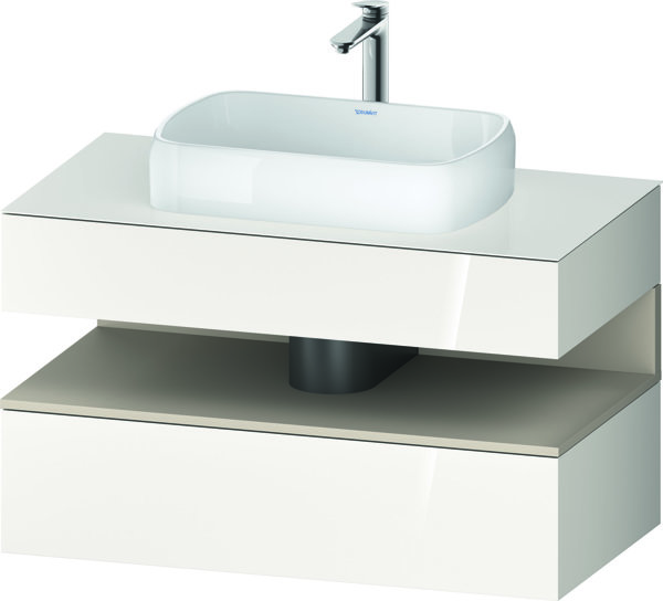 Bild von Duravit Qatego Konsolenwaschtischunterbau, 1 Auszug, 1 Schubkasten, Ausschnitt mittig, 1000x550x600mm, Nische Taupe Supermatt, QA4731083220010, Farbe: Weiß Hochglanz/mit Nischenbeleuchtung