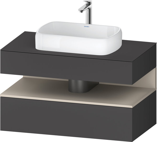 Bild von Duravit Qatego Konsolenwaschtischunterbau, 1 Auszug, 1 Schubkasten, Ausschnitt mittig, 1000x550x600mm, Nische Taupe Supermatt, QA4731083, Farbe: Graphit Matt/mit Nischenbeleuchtung
