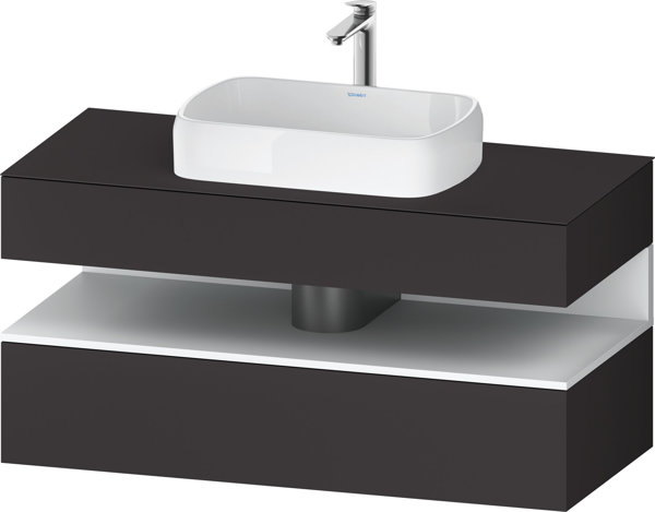Bild von Duravit Qatego Konsolenwaschtischunterbau, 1 Auszug, 1 Schubkasten, Ausschnitt mittig, 1200x550x600mm, Nische Weiß Matt, QA4732018, Farbe: Graphit Supermatt/mit Nischenbeleuchtung