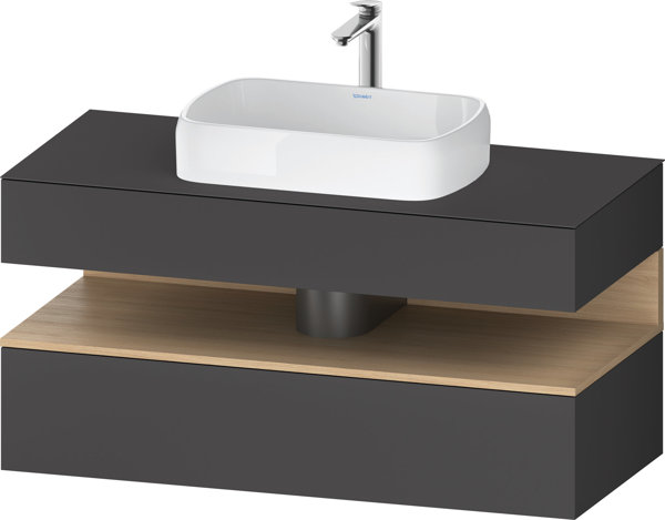 Bild von Duravit Qatego Konsolenwaschtischunterbau, 1 Auszug, 1 Schubkasten, Ausschnitt mittig, 1200x550x600mm, Nische Eiche Natur, QA4732030, Farbe: Graphit Matt/mit Nischenbeleuchtung