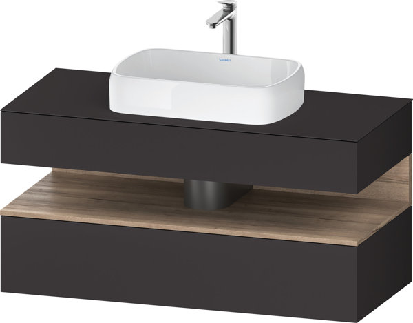 Bild von Duravit Qatego Konsolenwaschtischunterbau, 1 Auszug, 1 Schubkasten, Ausschnitt mittig, 1200x550x600mm, Nische Eiche Mamoriert, QA4732055, Farbe: Graphit Supermatt/mit Nischenbeleuchtung
