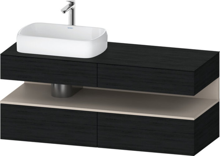 Bild von Duravit Qatego Konsolenwaschtischunterbau, 2 Auszüge, 2 Schubkästen, Ausschnitt links, 1400x550x600mm, Nische Taupe Matt, QA4765091, Farbe: Eiche Schwarz/mit Nischenbeleuchtung