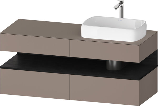 Bild von Duravit Qatego Konsolenwaschtischunterbau, 2 Auszüge, 2 Schubkästen, Ausschnitt rechts, 1400x550x600mm, Nische Eiche Schwarz, QA4766016, Farbe: Basalt Matt/mit Nischenbeleuchtung