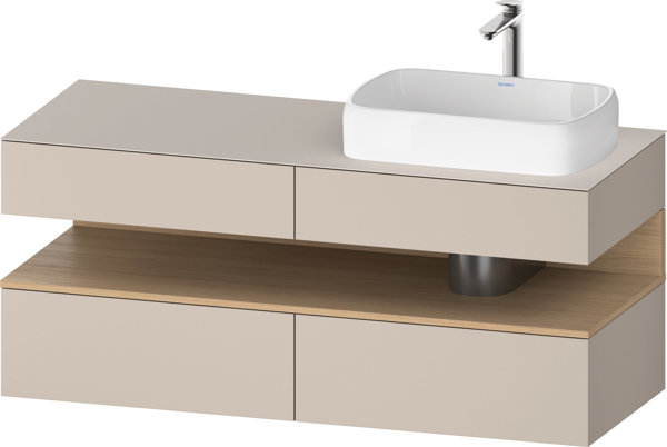 Bild von Duravit Qatego Konsolenwaschtischunterbau, 2 Auszüge, 2 Schubkästen, Ausschnitt rechts, 1400x550x600mm, Nische Eiche Natur, QA4766030, Farbe: Taupe Matt/mit Nischenbeleuchtung