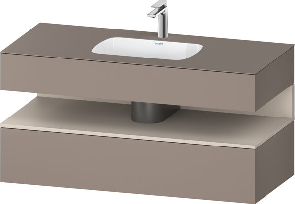 Bild von Duravit Qatego Einbauwaschtisch mit Konsolenwaschtischunterbau, 1200x550x600mm, Nische Taupe Matt, QA4787091, Farbe: Basalt Matt/mit Nischenbeleuchtung