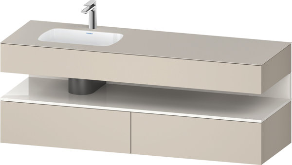 Bild von Duravit Qatego Einbauwaschtisch mit Konsolenwaschtischunterbau, 1600x550x600mm, Nische Weiß Hochglanz, Becken links, QA4795022, Farbe: Taupe Supermatt/mit Nischenbeleuchtung