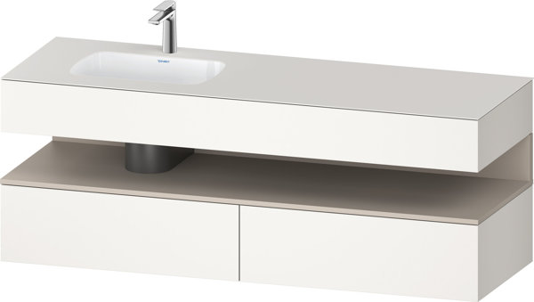 Bild von Duravit Qatego Einbauwaschtisch mit Konsolenwaschtischunterbau, 1600x550x600mm, Nische Taupe Matt, Becken links, QA4795091, Farbe: Weiß Supermatt/mit Nischenbeleuchtung