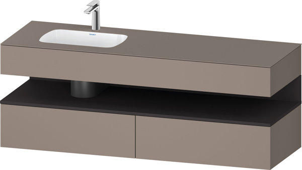 Bild von Duravit Qatego Einbauwaschtisch mit Konsolenwaschtischunterbau, 1600x550x600mm, Nische Graphit Supermatt, Becken links, QA4795080, Farbe: Basalt Matt/mit Nischenbeleuchtung