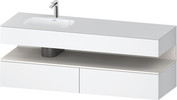 Bild von Duravit Qatego Einbauwaschtisch mit Konsolenwaschtischunterbau, 1600x550x600mm, Nische Weiß Supermatt, Becken links, QA4795084, Farbe: Weiß Matt/mit Nischenbeleuchtung