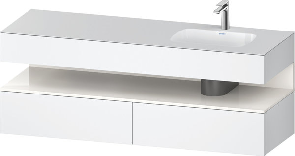 Bild von Duravit Qatego Einbauwaschtisch mit Konsolenwaschtischunterbau, 1600x550x600mm, Nische Weiß Hochglanz, Becken rechts, QA4796022, Farbe: Weiß Matt/mit Nischenbeleuchtung