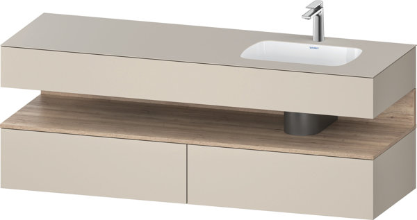 Bild von Duravit Qatego Einbauwaschtisch mit Konsolenwaschtischunterbau, 1600x550x600mm, Nische Eiche Mamoriert, Becken rechts, QA4796055, Farbe: Taupe Supermatt/mit Nischenbeleuchtung