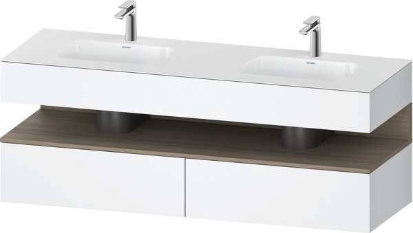 Bild von Duravit Qatego Einbauwaschtisch mit Konsolenwaschtischunterbau, 1600x550x600mm, Nische Eiche Terra, Doppelwaschtisch, QA4797035, Farbe: Weiß Matt/mit Nischenbeleuchtung