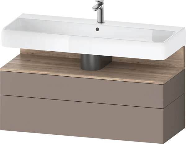 Bild von Duravit Qatego Waschtischunterbau, 1 Auszug und 1 Schublade, 1190x470x590mm, Nische Eiche Mamoriert, QA4396055, Farbe: Basalt Matt/mit Nischenbeleuchtung