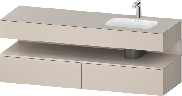 Bild von Duravit Qatego Einbauwaschtisch mit Konsolenwaschtischunterbau, 1600x550x600mm, Nische Taupe Matt, Becken rechts, QA4796091, Farbe: Taupe Matt/mit Nischenbeleuchtung