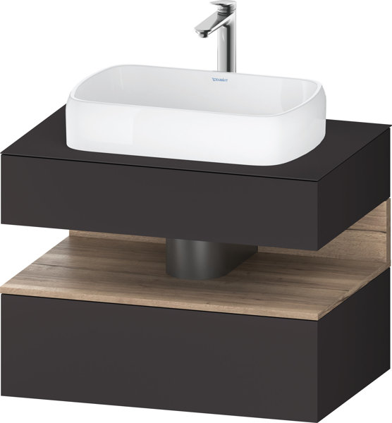 Bild von Duravit Qatego Konsolenwaschtischunterbau, 1 Auszug, 1 Schubkasten, Ausschnitt mittig, 800x550x600mm, Nische Eiche Mamoriert, QA4730055, Farbe: graphit supermatt