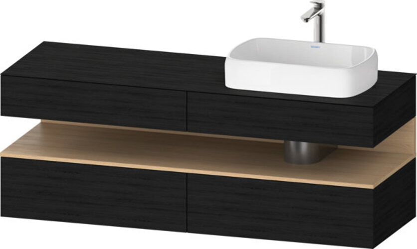 Bild von Duravit Qatego Konsolenwaschtischunterbau, 2 Auszüge, 2 Schubkästen, Ausschnitt rechts, 1600x550x600mm, Nische Eiche Natur, QA4778030160000, Farbe: Eiche Schwarz
