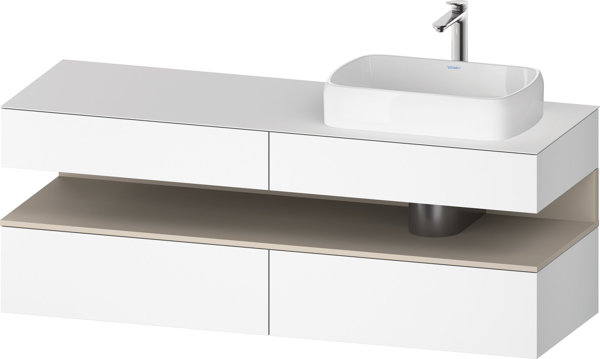 Bild von Duravit Qatego Konsolenwaschtischunterbau, 2 Auszüge, 2 Schubkästen, Ausschnitt rechts, 1600x550x600mm, Nische Taupe Supermatt, QA4778083, Farbe: Weiß Matt