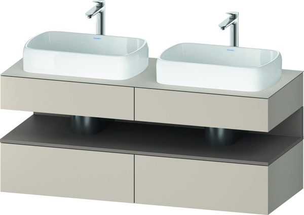 Bild von Duravit Qatego Konsolenwaschtischunterbau, 2 Auszüge, 2 Schubkästen, 2 Ausschnitte, 1400x550x600mm, Nische Basalt Matt, QA4767043, Farbe: Taupe Matt/mit Nischenbeleuchtung