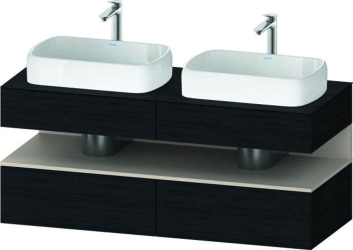 Bild von Duravit Qatego Konsolenwaschtischunterbau, 2 Auszüge, 2 Schubkästen, 2 Ausschnitte, 1400x550x600mm, Nische Taupe Matt, QA4767091, Farbe: Eiche Schwarz/mit Nischenbeleuchtung