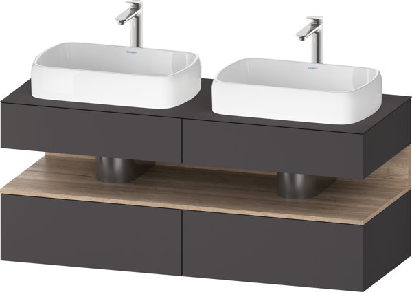 Bild von Duravit Qatego Konsolenwaschtischunterbau, 2 Auszüge, 2 Schubkästen, 2 Ausschnitte, 1400x550x600mm, Nische Eiche Mamoriert, QA4767055, Farbe: Graphit Matt/mit Nischenbeleuchtung