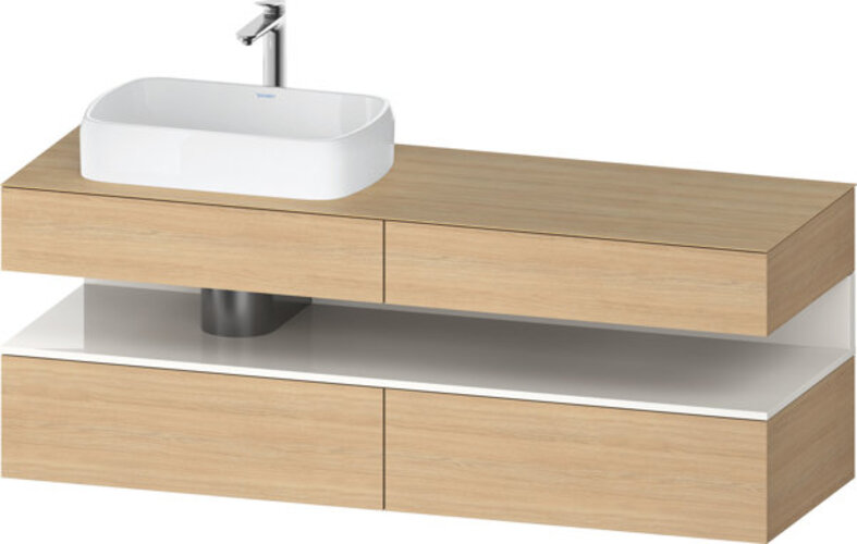 Bild von Duravit Qatego Konsolenwaschtischunterbau, 2 Auszüge, 2 Schubkästen, Ausschnitt links, 1600x550x600mm, Nische Weiß Hochglanz, QA4777022, Farbe: Eiche Natur/mit Nischenbeleuchtung