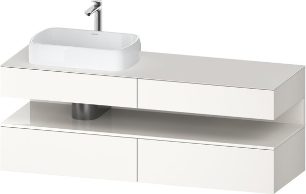 Bild von Duravit Qatego Konsolenwaschtischunterbau, 2 Auszüge, 2 Schubkästen, Ausschnitt links, 1600x550x600mm, Nische Weiß Hochglanz, QA4777022, Farbe: Weiß Supermatt/mit Nischenbeleuchtung