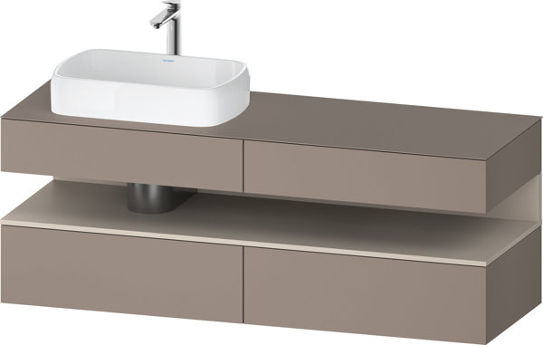Bild von Duravit Qatego Konsolenwaschtischunterbau, 2 Auszüge, 2 Schubkästen, Ausschnitt links, 1600x550x600mm, Nische Taupe Matt, QA4777091, Farbe: Basalt Matt/mit Nischenbeleuchtung