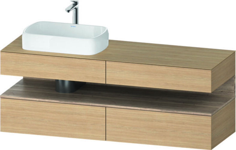 Bild von Duravit Qatego Konsolenwaschtischunterbau, 2 Auszüge, 2 Schubkästen, Ausschnitt links, 1600x550x600mm, Nische Eiche Mamoriert, QA4777055, Farbe: Eiche Natur/mit Nischenbeleuchtung