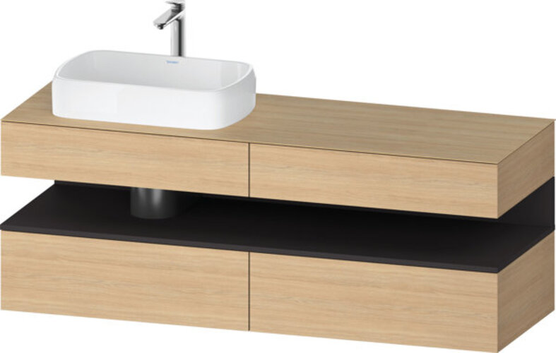 Bild von Duravit Qatego Konsolenwaschtischunterbau, 2 Auszüge, 2 Schubkästen, Ausschnitt links, 1600x550x600mm, Nische Graphit Supermatt, QA4777080, Farbe: Eiche Natur/mit Nischenbeleuchtung