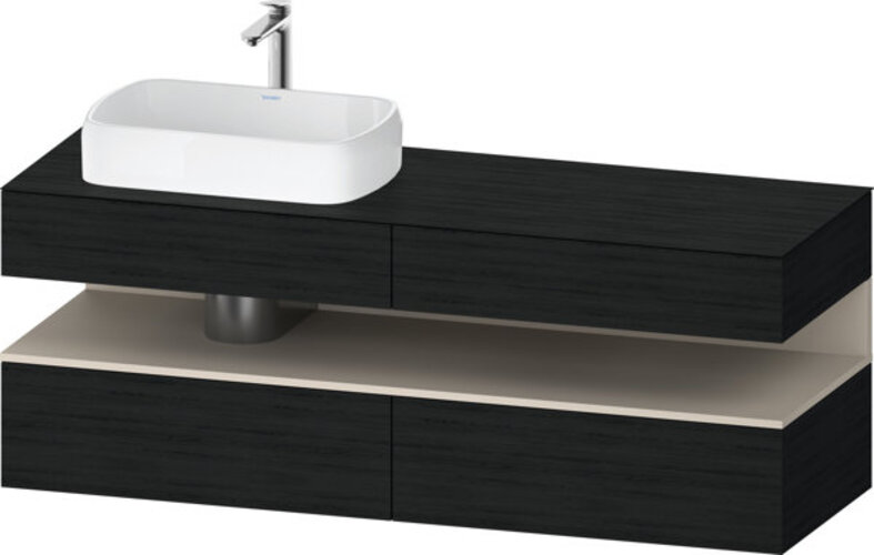 Bild von Duravit Qatego Konsolenwaschtischunterbau, 2 Auszüge, 2 Schubkästen, Ausschnitt links, 1600x550x600mm, Nische Taupe Supermatt, QA4777083, Farbe: Eiche Schwarz/mit Nischenbeleuchtung