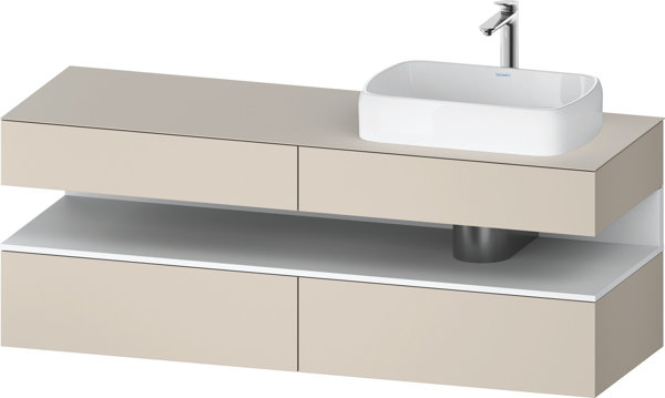 Bild von Duravit Qatego Konsolenwaschtischunterbau, 2 Auszüge, 2 Schubkästen, Ausschnitt rechts, 1600x550x600mm, Nische Weiß Matt, QA4778018, Farbe: Taupe Supermatt/mit Nischenbeleuchtung