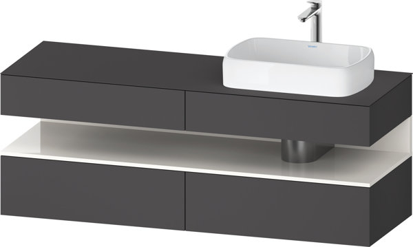 Bild von Duravit Qatego Konsolenwaschtischunterbau, 2 Auszüge, 2 Schubkästen, Ausschnitt rechts, 1600x550x600mm, Nische Weiß Hochglanz, QA4778022, Farbe: Graphit Matt/mit Nischenbeleuchtung
